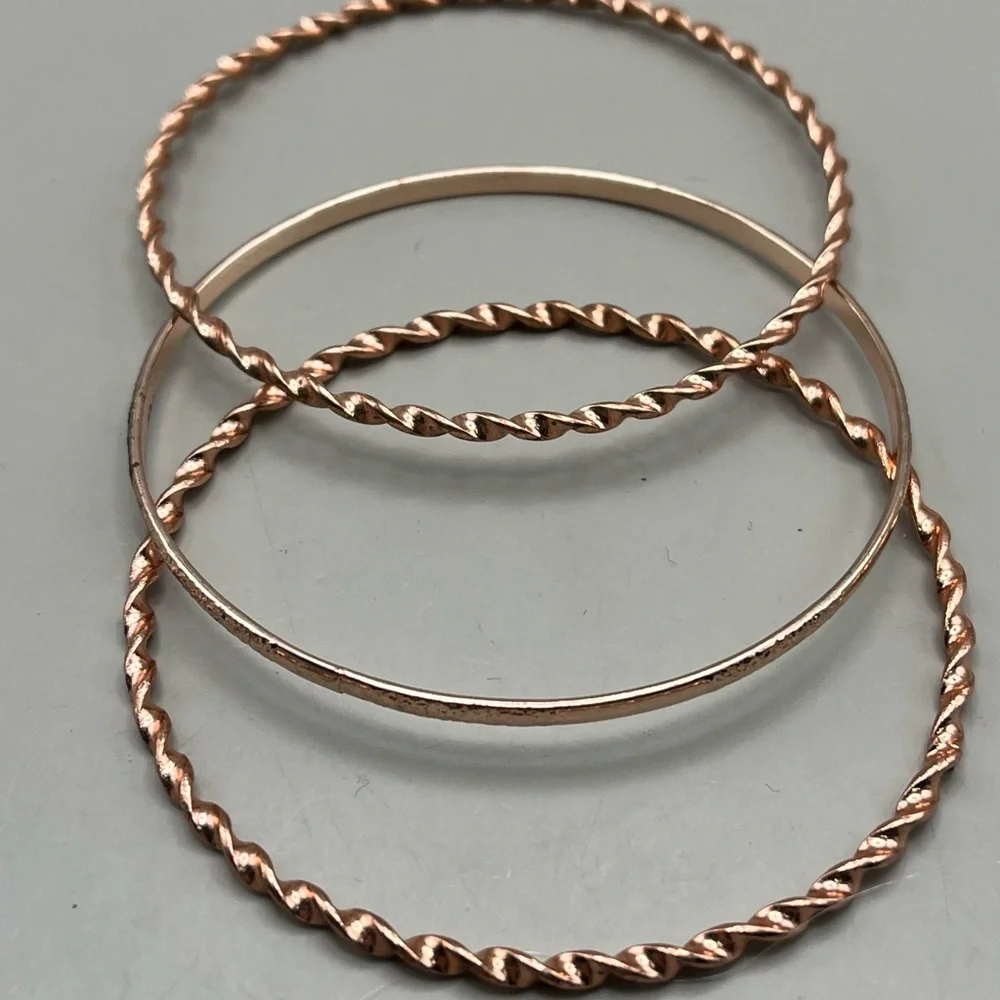 3 Piece Rose Gold Toned Twisted Hoop Bangle Set - Festive and Gift Ready